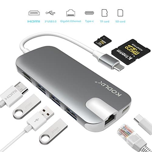 USB C Hub Adapter 8-in-1 Type C USB Multi port Adapter with Type C Charging Port, 4K HDMI Output,SD and TF Card Readers, Gigabit Ethernet, 3 USB 3.0 Ports for MacBook Pro 2015/2016, Google Chromebook