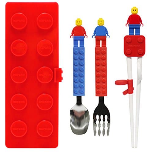 Figure spoon, fork, training chopsticks and case cover set for toddler kid children (red)