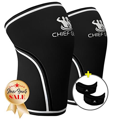 Knee Sleeve Neoprene 7mm (1 Pair) with FREE Adjustable Patella Knee Brace (1 Pair) By Chief Gear - Knee Support, Protects Patella, Pain Relief for Weight Lifting, Gym - (BLACK Medium)