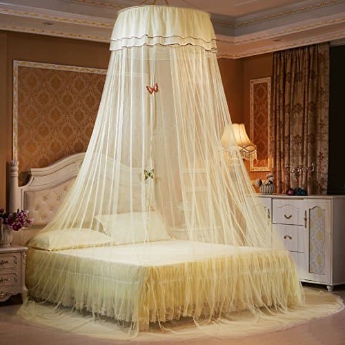 Mosquito Net - Opening Ceiling Dome Round Cute Princess Student - Suitable for Bed 3.9-5.9 INCH (Yellow)