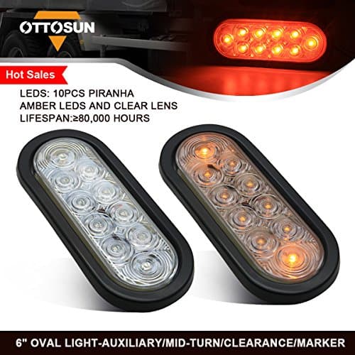 2PCS Auxiliary Mid-Turn Clearance Marker Light 6" Oval Amber LED Multi-function Tail light with Chear Lens for Truck Trailer Cars SUVs DOT & SAE Approved