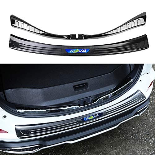 2Pcs Fits for RAV-4 RAV4 2014-2018 Stainless Steel Outside Rear Door Plate Bumper Cover Bar Sill Trims - Black