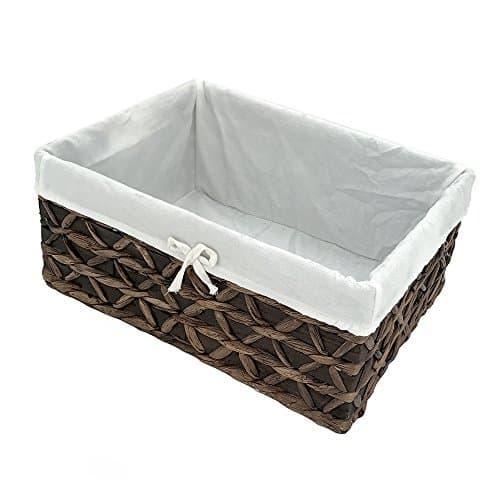 Basket of Rectangular Woven Seagrass Storage Bin with Handle,Kingwillow. (Wood&water hyacinth, Large)