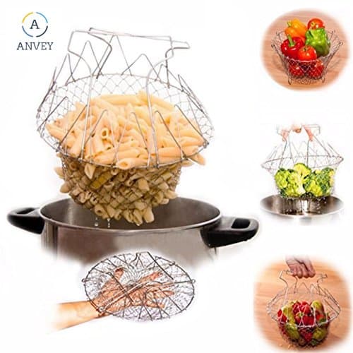 Anvey Chef Basket 12 in 1 Kitchen Tool for Cook, Deep Fry, Boiling Solid Steel Delux