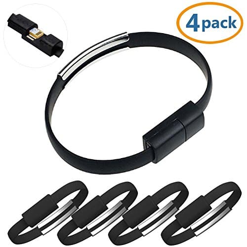 SHARPALIN 4 Pack 8in Mini Short Flat Bracelet Charging Data Cable For iPhone 5 6 7/Plus, iPad mini 4th, iPod touch 5, nano 7 (4Pack Bracelet Cable for Iphone)