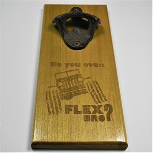 Jeep Magnetic Bottle Opener "Do you even flex bro?" and Cap Catcher Refrigerator or Wall Mountable Novelty Bar Product