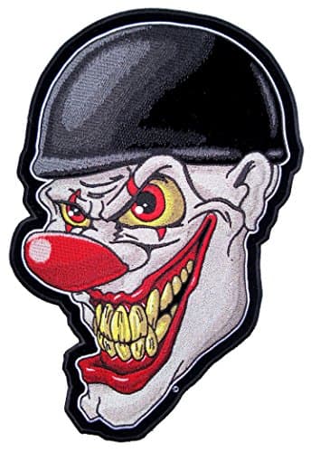 Leather Supreme Medium Crazy Evil Clown Face With Turtle Helmet Biker Patch-Red-Medium