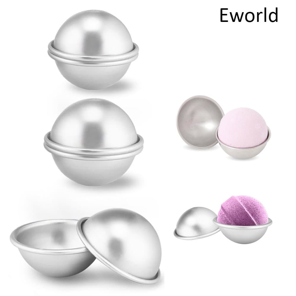 Eworld - 3D Mini Ball Cake Pan - Aluminum Hemisphere Pan Bath Bomb Maker Molds - 3 Size (1# 2.6 x 1.2 Inch)
