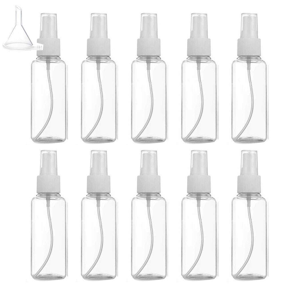 EUYuan 50ml Spray Bottles Set, 10 PCS Fine Mist Cosmetic Travel Bottles Set with Funnel Transparent Liquid Containers Plastic Toiletries Set 50ml