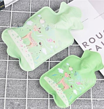 Hot water bag water thickening explosion-proof leak-proof size of the number of warm hand treasure fans cute cartoon large (24X15CM) + trumpet (17X11CM) suit (Green)