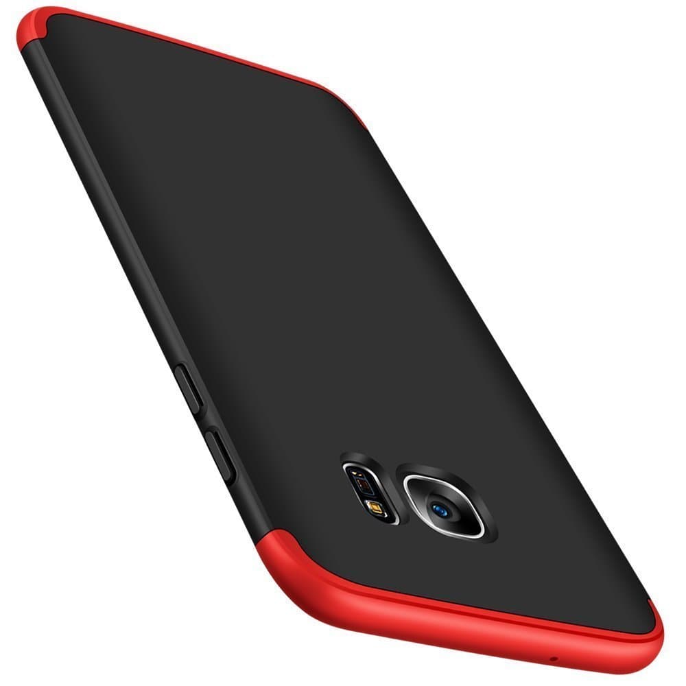 Qissy Samsung Galaxy S6 Edge Case, 360 Degree Protection 3 in 1 Slim Cover Shockproof Shell Full Body Coverage Protection Case for Galaxy S6 (Samsung Galaxy S6 Edge, Black & Red)