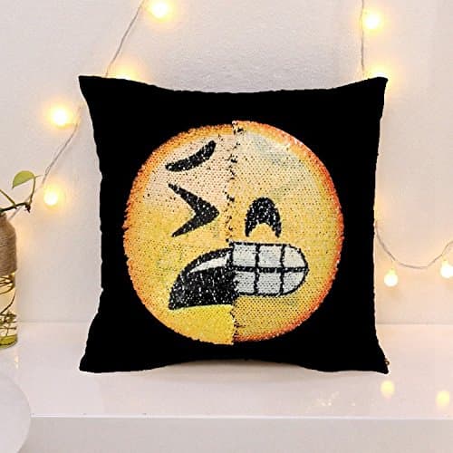 Emoji Sequin Pillow Case-Funny Expression Cushion Cover Changeable Face Pillowcases Decorative Pillowcase for Sofa Home Decor 16 X 16" (Embarrassing and Tortured)