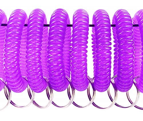Pack of 50 Flexible Stretchable Clear Color Plastic Spring Spiral Wrist Coil Band Key Chain Ring Tag for Sport Yoga Sauna Pool Office School (Purple)