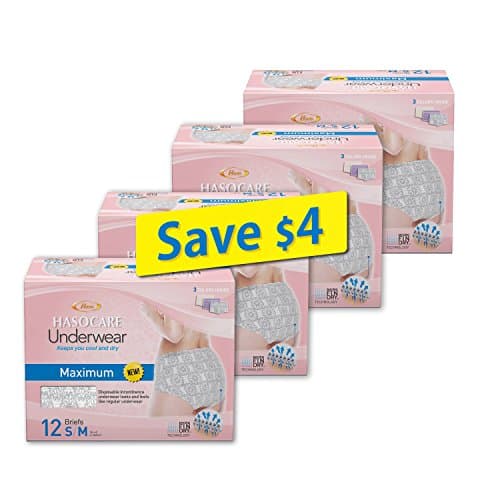 HASOCARE Breathable Incontinence Underwear For Women, Maximum Absorbency , Samll/Medium, 48 Count (4packs x 12)