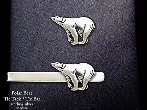 Polar Bear Tie Tack or Polar Bear Tie Bar in Solid Sterling Silver Hand Carved & Cast by Paxton