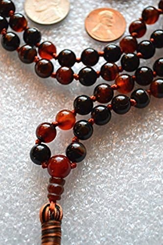 Indian Agate 8mm 108 hand knotted prayer beads chakra japa mala necklace w/ carnelian guru bead. Energized buddhist meditation rosary for chanting awakening-Free mala pouch-USA Seller
