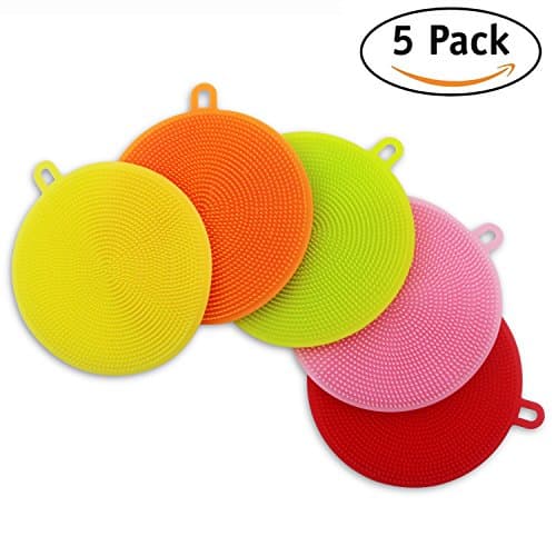 Deluxe 5-Pack Kitchen Silicone Dish Sponges By Healthy Every – Mildew-Free, Non-Stick Sponge Set –Antibacterial, BPA-Free Cleaning Scrubber Brush – Eco-Friendly, Heat-Resistant, Dishwasher-Safe