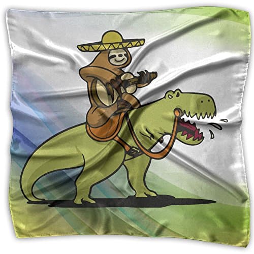 Sloth With Guitar Riding T-Rex Dinosaur Scarf Women's Square Scarf 100%Polyester Neckerchief Fashion Pattern