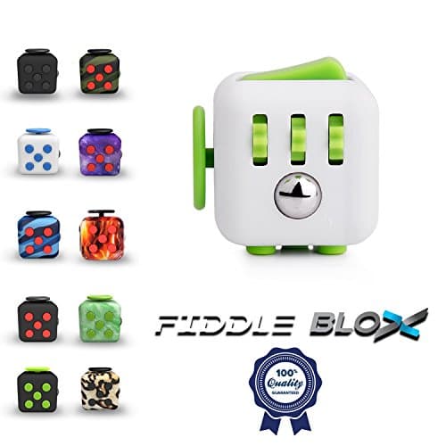 Fiddle Blox Fidget Cube Dice Toy - A Fun Way to Relieve Stress and Anxiety or ADHD for Children and Adults Anxiety Attention BEST QUALITY - USA SELLER (White with Green)