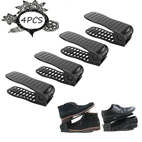 Darius Shoe Slots Space Saver Adjustable Closet Organizer,Double Storage Rack Holder, Set of 4 Black