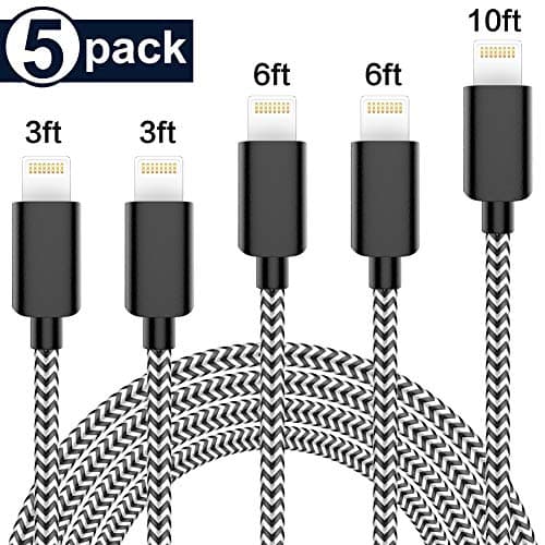 MFi Certified iPhone Charger Lightning Cable, TNSO 5Pack(3/3/6/6/10ft) Extra Long Nylon Braided USB Fast Charging&Syncing Cable Compatible iPhone Xs MAX XR 8 8 Plus 7 7 Plus 6s 6s Plus SE More