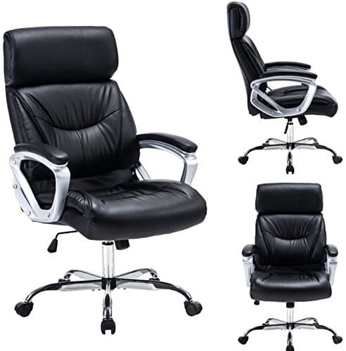 High Back Ergonomic Office Chair Leather Task Chair with Thick Padded Seat Cushion and Headrest