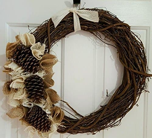 Rustic Grapevine Pinecone Wreath with Burlap 18"