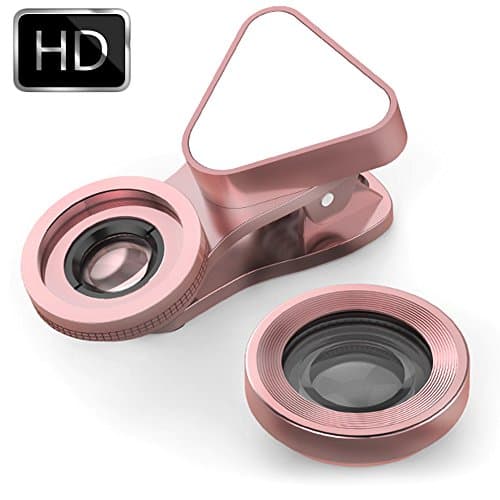 NATAMO 3-IN-1 Cell Phone Camera Lens Kit Include 140 Degree Wide Angle & 15X Macro Lens & LED Selfie Flash Light Universal HD Clip-on Camera lenes for SmartPhone Tablet Laptop