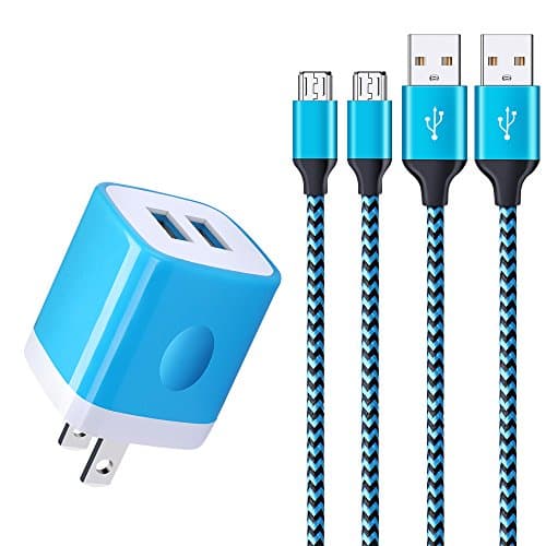 2-Port Wall Charger, 5V/2.1A USB AC Adapter Travel Plug Brick Block Cube Power Adapter With 2Pack Braided Micro USB Cable 6ft Android Charger Cord for Samsung Galaxy S7/S6 Edge J3 J7 LG,HTC, Kindle