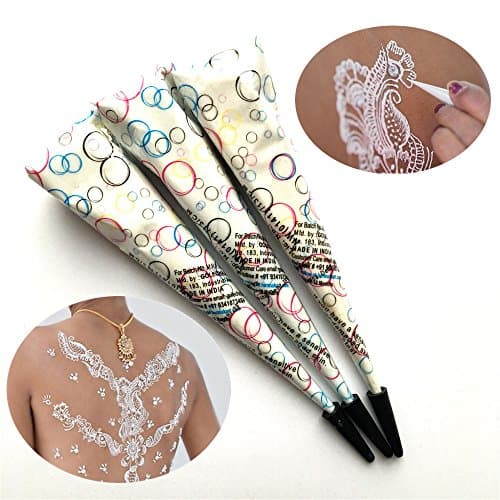 India Painting Tattoo Paste Cone,3 Tube White Paste Cone Indian Body Art Painting Drawing with free Stencil