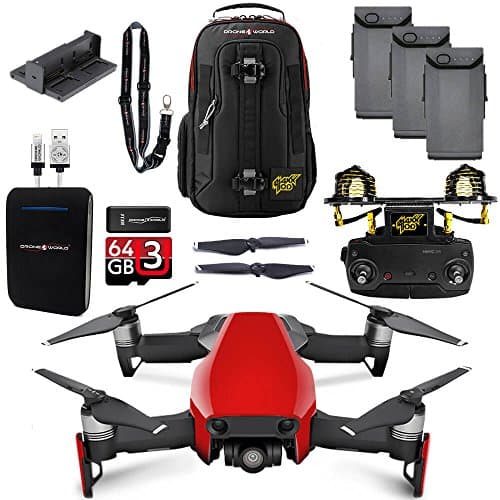 DJI Mavic Air Flame Red MaXX Mod Long Range Kit w/ Backpack, Remote, 3 Batteries, 64GB MicroSD, Battery Bank, & Landing Pad