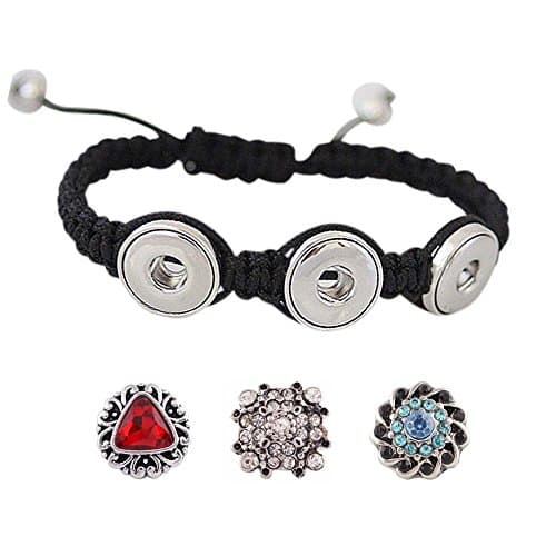 Snap Charm Black Braided Bracelet for Mini 12mm-Adjustable (3 Snaps)