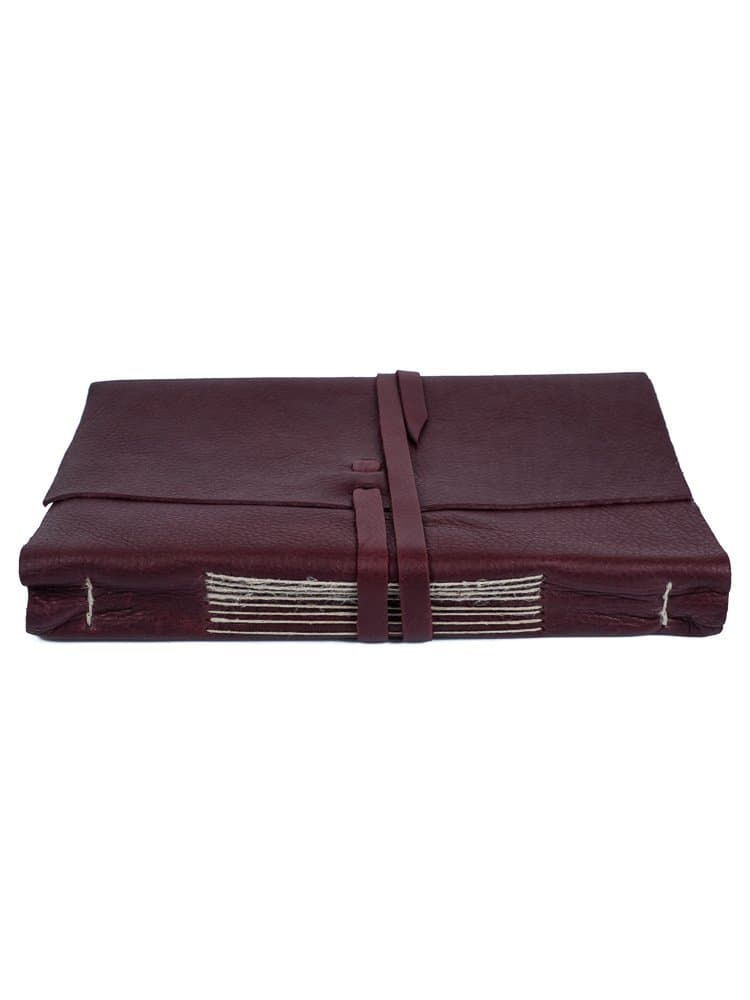 Burgandy leather autograph book with laces
