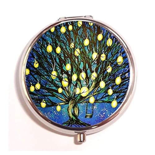 Royal Blue Glowing Lanterns Lights Swing Tree Branches Starry Night Sky Custom Fashion Pill Box Medicine Tablet Holder Organizer Case for Pocket or Purse