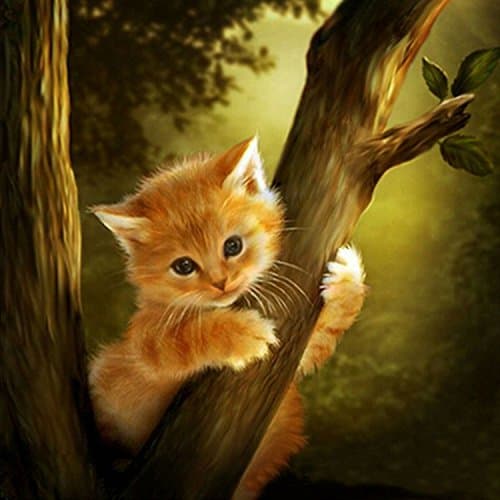 ZHENC 5D Yellow Cat Climb Tree DIY Square Diamond Painting Animals Embroidery Full Drill Craft Decor Cross Stitch Kits