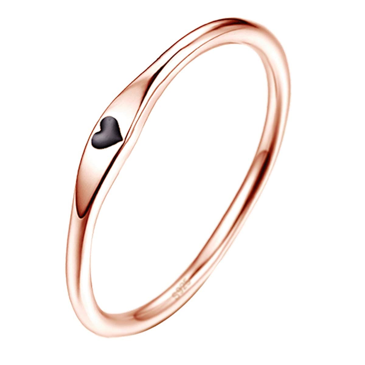 AVECON 925 Sterling Silver Simple Carve Heart Wedding Band Stackable Promise Ring for Her Size 5-10