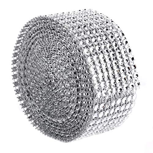 Pinacis 8 Row 10 Yard Crystal Rhinestone Effect Crystal Mesh Ribbon Trim Chain Sewing Craft for Wedding Cake Occasions Decoration - Silver