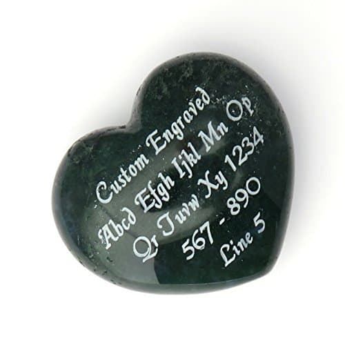 Innovative Surface Art Stone Heart - Agate - Custom Engraved - 40mm - 1.5 inches - Love - Personalized - Choose Your Color (Moss Agate)