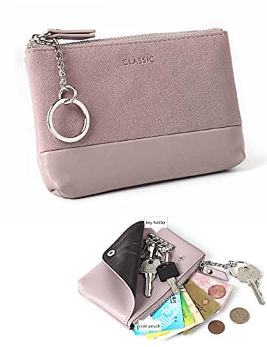 IFUNLE Womens RFID Blocking Slim Key Holder Wallet Card Holder Coin Cash Key Organizer Zipper Buckle Key Case Wallet with 4 Hooks and Key Chain/Ring