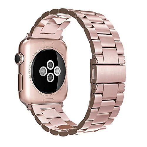 Aifulo Adjustment Stainless Steel Watch Band Strap Compatible with Apple Watch 38mm Series 1 Series 2 Series 3 Series 4, Rose Gold