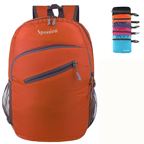 Spossion Ultra Lightweight Foldable Packable Backpack-Most Durable Water Resistant Backpack Handy Travel Hiking Daypack (Orange)