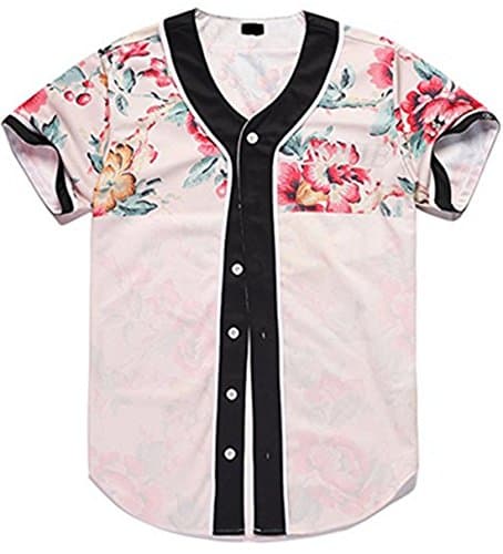 Union Link Short Sleeve Arc Bottom Baseball Team Jersey 3D All Over Pink Floral Print Basketball Shirt