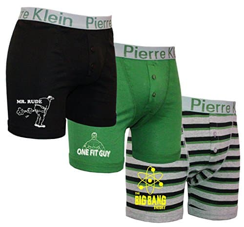 Mens 3 Pack Pierre Klein BIG BANG-RUDE-GUY Funny Jersey Boxer Shorts-Stripes-XXL