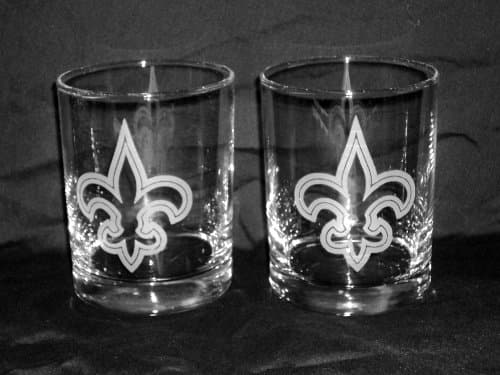2 Piece Set of Sand Etched Fleur-de-lis Cocktail or Rocks Glasses