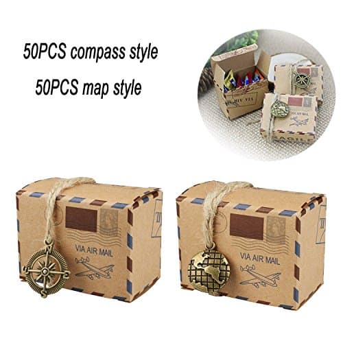 Bestga 100 PCS Holiday Candy Gift Boxes, DIY Kraft Boxes Retro Post Mail Style Cookie Gift Boxes Paper Xmas Goody Bags Party Favors for Wedding Birthdays Thanksgiving Graduations Baby Shower