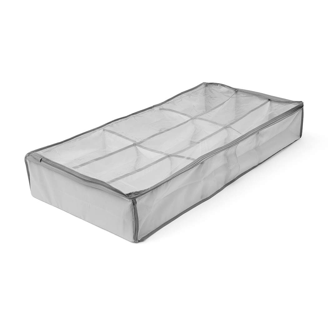 Addis Home Wardrobe Underbed Storage Organisation 9 compartment Shoe Clothes Bag with full zip window, Grey, 9 Section