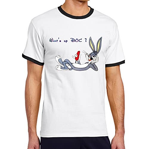 Crazy Bunny Men's Cool Whats Up Doc Bugs Bunnys Contrast Ringer Tshirt