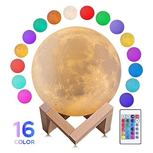 Moon Lamp Moon Night Light 5.9 inch 3D Moon Lamp with Stand 16 Colors Warm and Cool Lighting Remote and Touch Control Moon Light for Kids Girls Lover Birthday Gifts (16Colors-5.9inch)