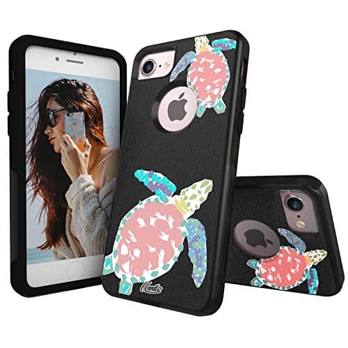 Unnito iPhone 7 Case – Hybrid Commuter Case | Slim Cover with Hard Shell Design and Soft Inner Layer Compatible with iPhone 8 Black Case - Kona Sea Turtles