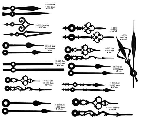 10 Assorted Clock Hands For "i" Shaft Movements (11 pairs of large black hands)